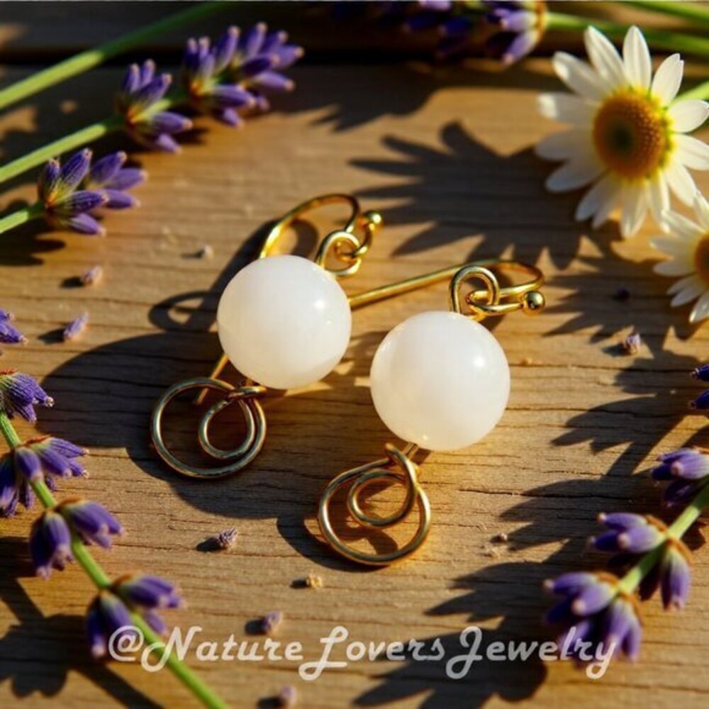 Quartz Globe Earrings • Gold Wire Wrapped • Classy Feminine Short Dangles